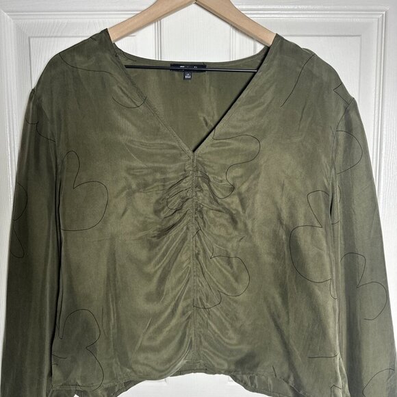 Madewell Brushed Ruched Top Sz 14 Green Long Sleeve Cupro V-Neck Earthy Olive - Picture 6 of 12
